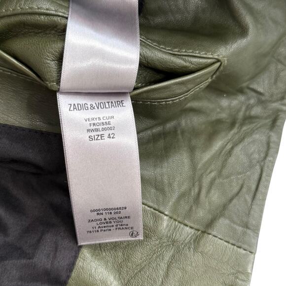 Zadig & Voltaire Leather Jacket FR 42 Womens‎ XL Pickle Green NEW - Picture 11 of 11